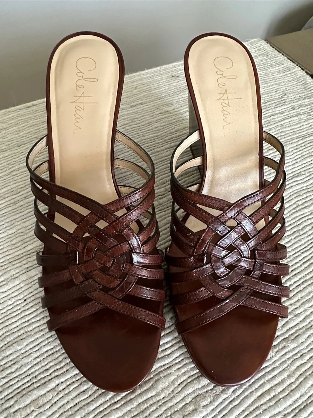 Vintage HIGH Qualiry Cole Haan Brown Leather Woven Slide Mules 7 AA